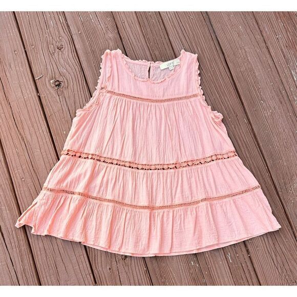 LOFT Women’s Peachy Pink Embroidered Sleeveless Top Keyhole Back Baby Doll Ruffl - Picture 1 of 6